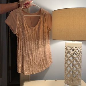 Loft RoseGold Sparkling Scoop Neck T
